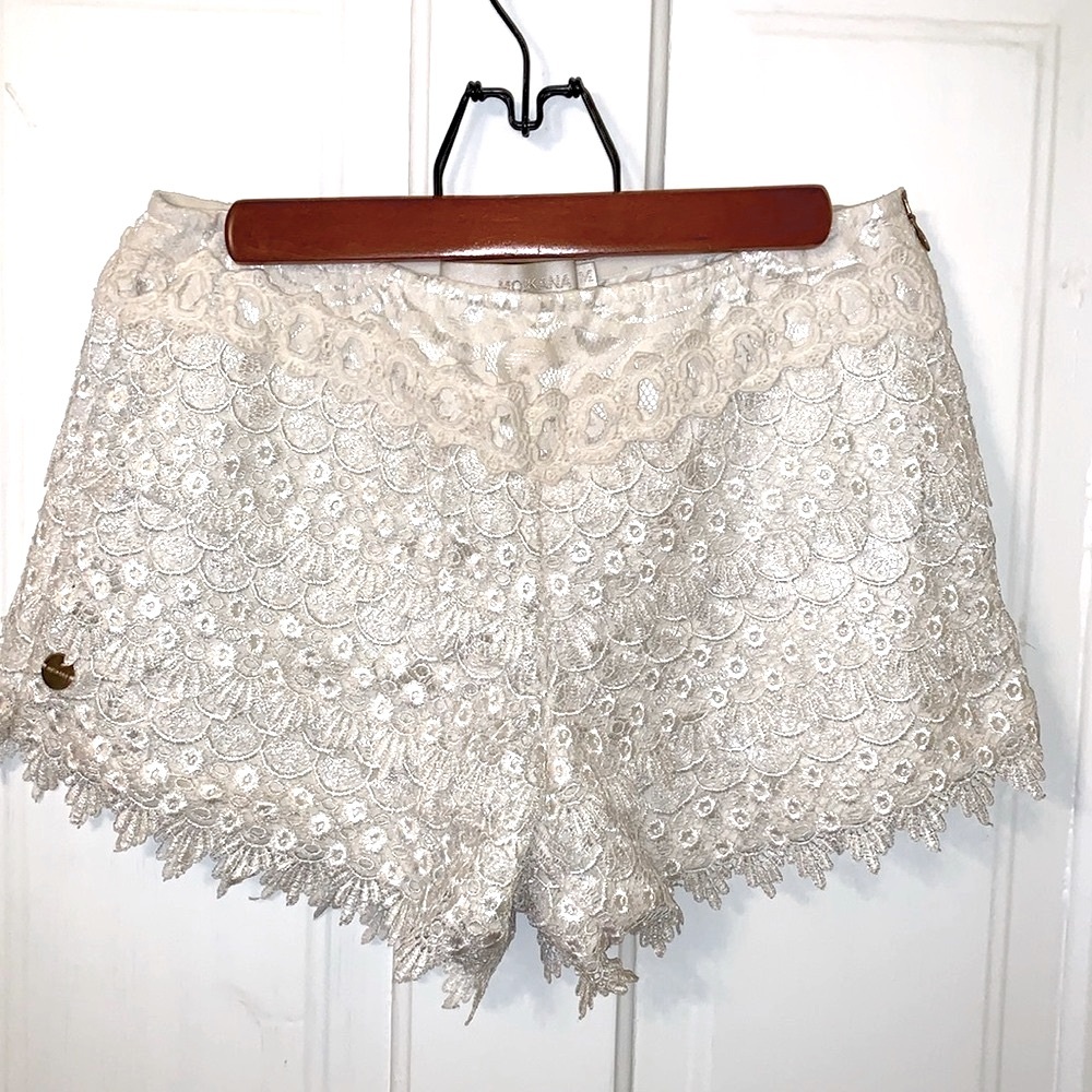 Moikana Cream Ruffled Lace High Rise Micro Shorts Bloomers Side Zipper M
